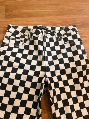 Almost Famous Black and White Checkerboard High Rise Slim Straight Jeans
